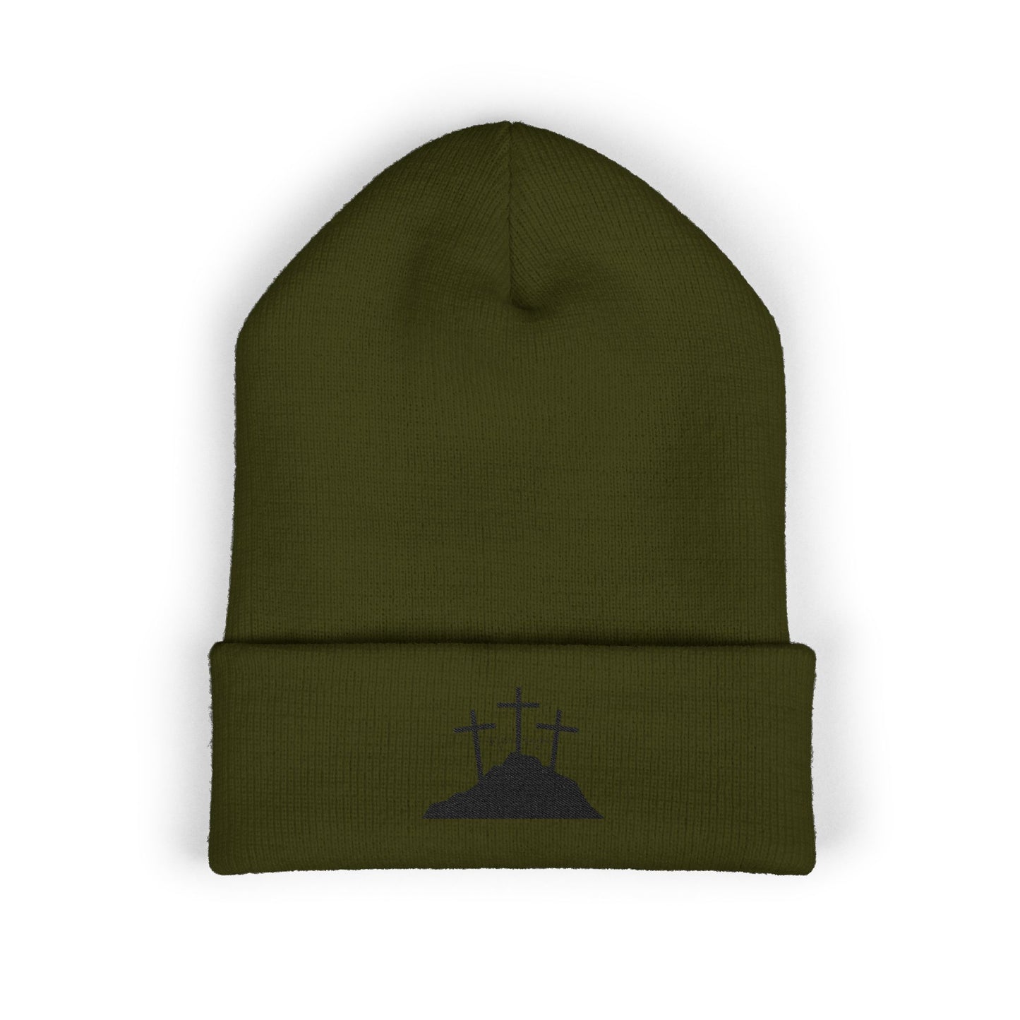 Freedom Crosses Cuffed Beanie - Embroidered White Beanie for Winter Wear