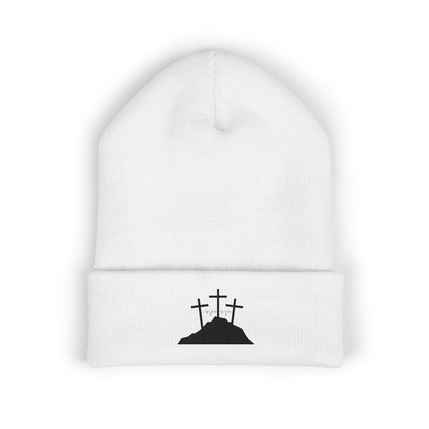 Freedom Crosses Cuffed Beanie - Embroidered White Beanie for Winter Wear