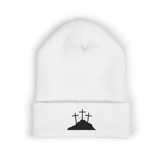 Freedom Crosses Cuffed Beanie - Embroidered White Beanie for Winter Wear